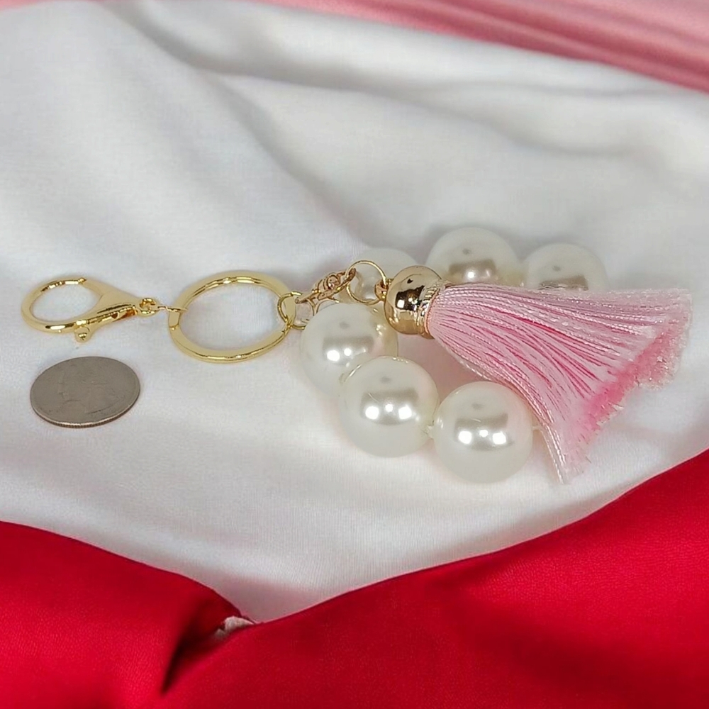 Pearl Pink Tassel Bag Charm Key Charm Purse Jewelry Coquette Girl Dollette 00s - Picture 4 of 7